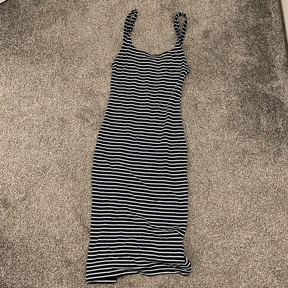 Zara white & navy blue striped bodycon dress. Size small